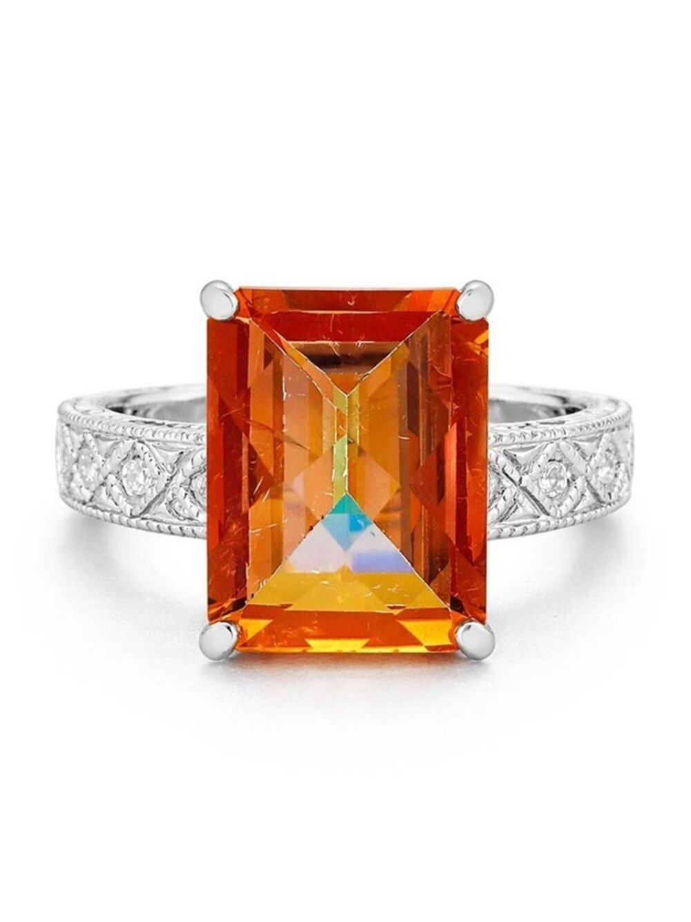 Azotic Topaz 6.18 Cts & Diamonds Ring 10k White Gold